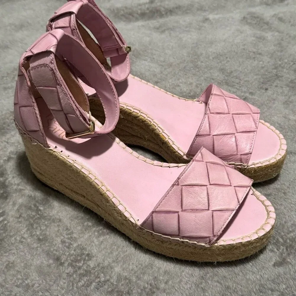 Franco Sarto Pink Woven Espadrille Wedge Sandals